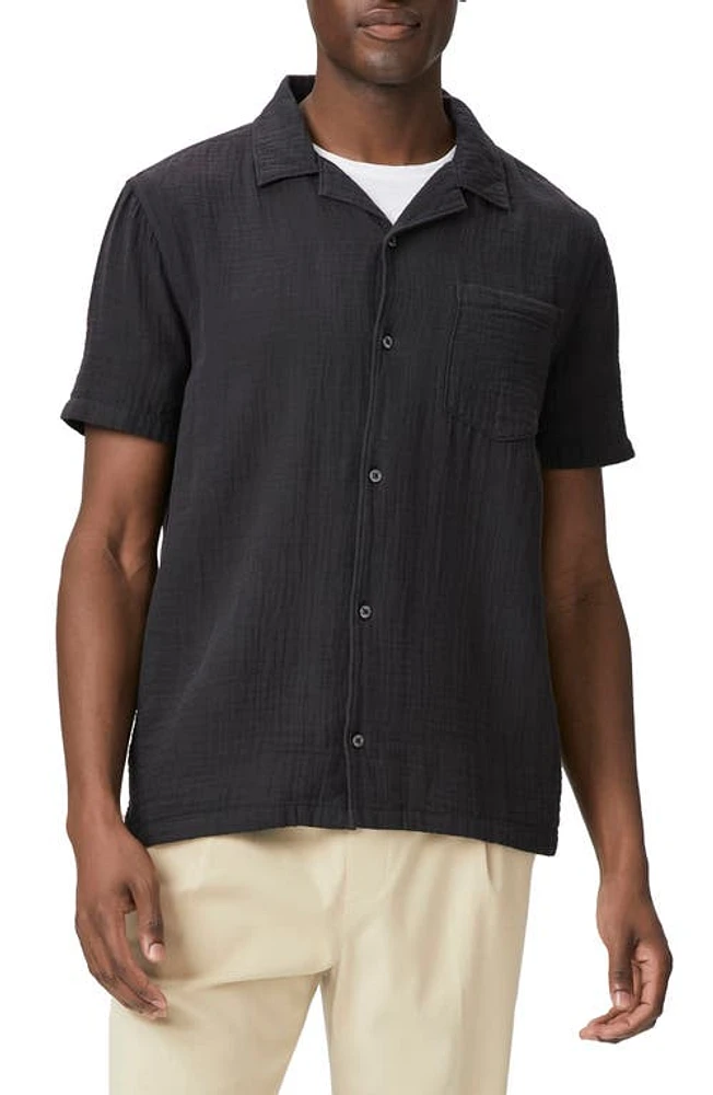 PAIGE Ellerton Gauze Camp Shirt Black at Nordstrom,