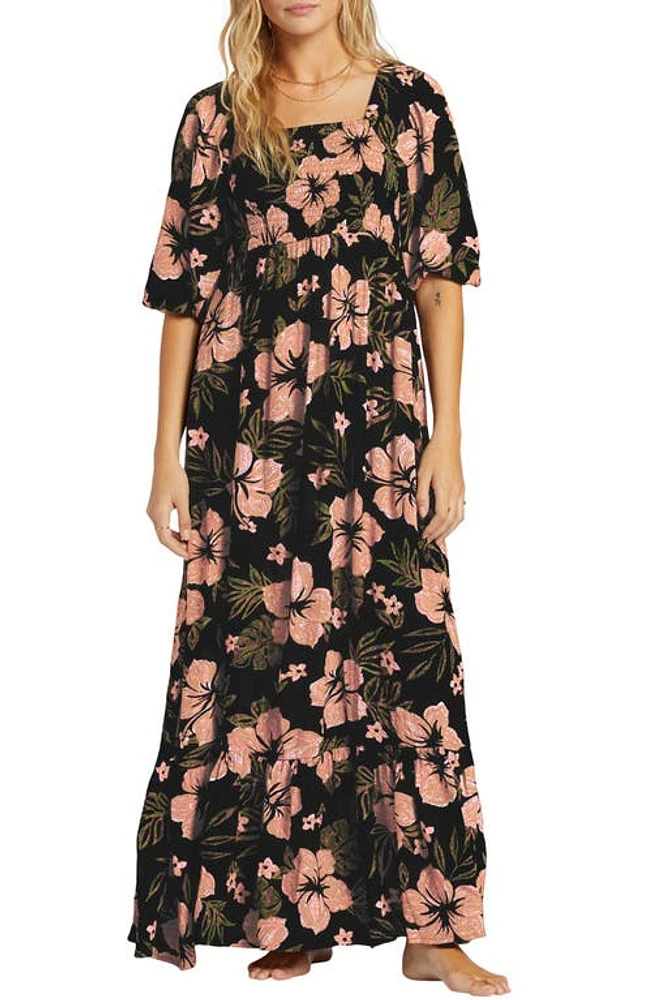 Billabong Full Bloom Smocked Maxi Dress Black Sands at Nordstrom,