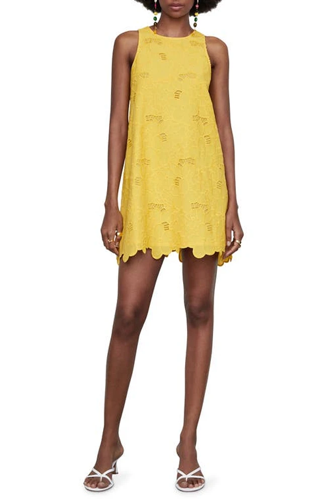 MANGO Openwork Detail Scallop Hem Cotton Minidress in Yellow at Nordstrom, Size 6