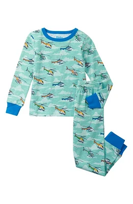 Hatley Kids' Helicopter Print Organic Cotton Fitted Two-Piece Pajamas Blue at Nordstrom,