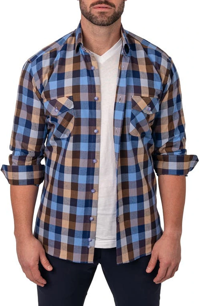 Maceoo Check Embroidered Cotton Flannel Shirt Brown at Nordstrom,