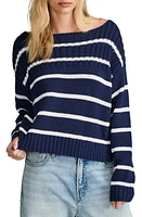 Lucky Brand Stripe Cotton Crop Sweater Navy Tofu at Nordstrom,