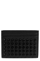 Christian Louboutin Kios Spikes Calfskin Leather Card Case in Black/Black at Nordstrom