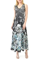 Komarov Floral Ruffle Sleeveless Charmeuse Gown in Hydrangea Border at Nordstrom, Size Medium