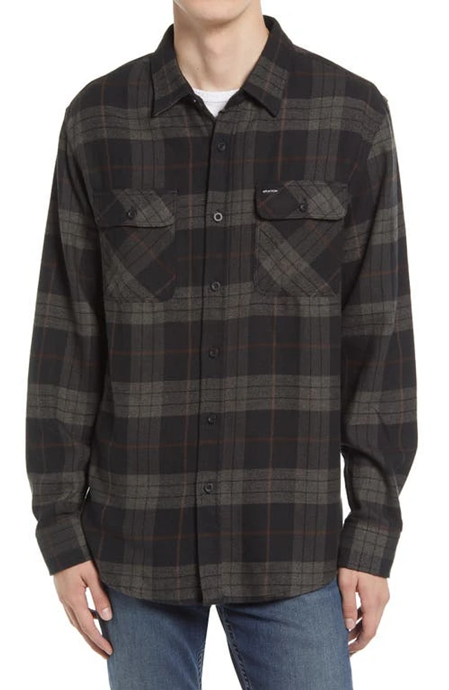 Brixton Bowery Slim Fit Plaid Flannel Button-Up Shirt Black Checker at Nordstrom,