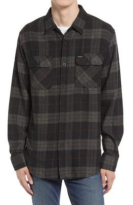 Brixton Bowery Slim Fit Plaid Flannel Button-Up Shirt Black Checker at Nordstrom,