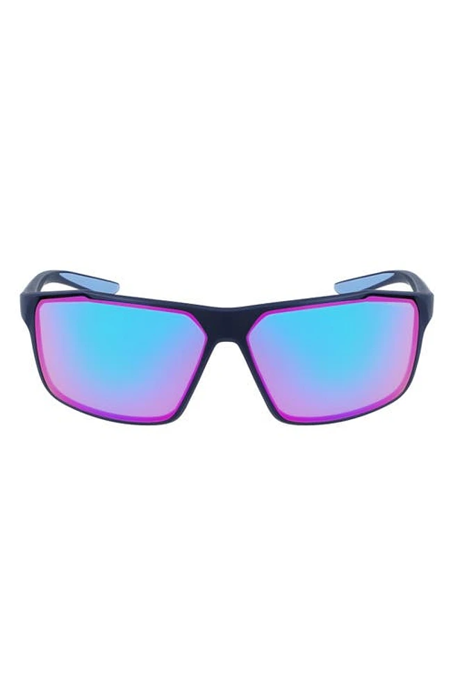 Nike Windstorm 65mm Mirrored Rectangular Sunglasses in Matte Midnight/Turquoise at Nordstrom