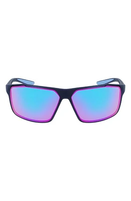 Nike Windstorm 65mm Mirrored Rectangular Sunglasses in Matte Midnight/Turquoise at Nordstrom