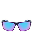 Nike Windstorm 65mm Mirrored Rectangular Sunglasses in Matte Midnight/Turquoise at Nordstrom