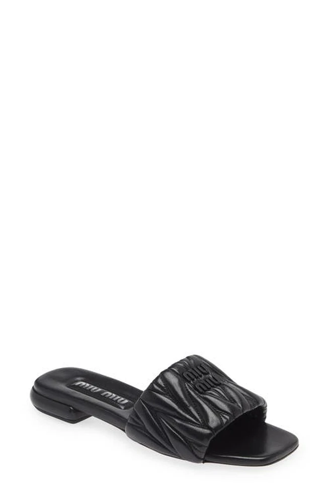 Miu Miu Logo Matelassé Slide Sandal in Nero at Nordstrom, Size 10Us