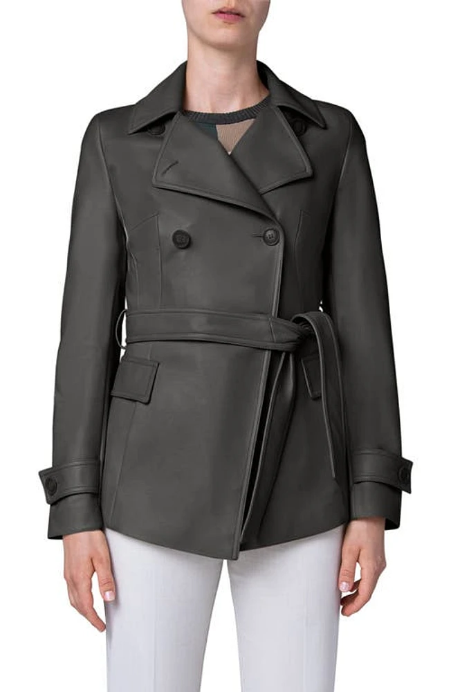 Akris Larissa Double Breasted Leather Jacket in 054 Moss at Nordstrom, Size 2