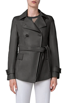 Akris Larissa Double Breasted Leather Jacket in 054 Moss at Nordstrom, Size 2