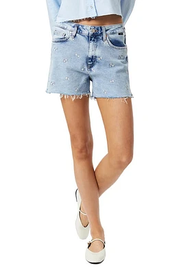 Mavi Jeans Heidi Embroidered Cutoff Denim Shorts Light Blue Bloom at Nordstrom,