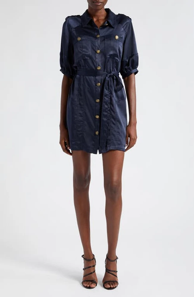 Ramy Brook Murphy Satin Mini Shirtdress Navy at Nordstrom,