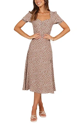 Petal & Pup Franklin Print Puff Sleeve Midi Dress Mocha at Nordstrom,