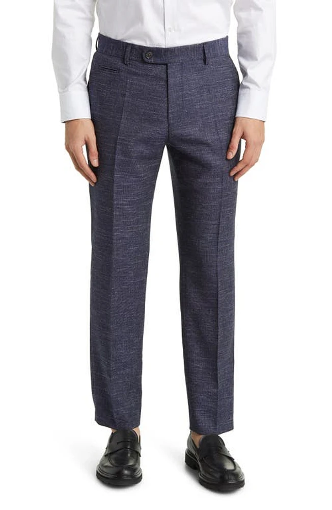 BOSS Genius Virgin Wool Blend Flat Front Dress Pants Dark Blue at Nordstrom,