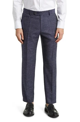 BOSS Genius Virgin Wool Blend Flat Front Dress Pants Dark Blue at Nordstrom,