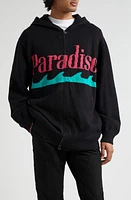 The Elder Statesman Paradise Full Zip Hooded Sweater Black/Flamingo/Miami Blue at Nordstrom,