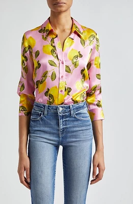 L'AGENCE Dani Lemon Print Silk Blouse Cotton Candy Multi at Nordstrom,