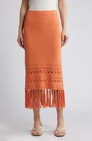 Rails Kaja Open Stitch Fringe Cotton Blend Sweater Skirt in Persimmon at Nordstrom, Size Medium