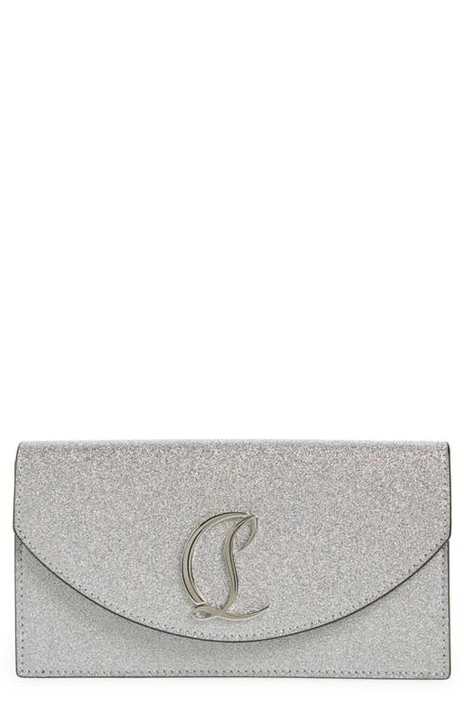 Christian Louboutin Loubi54 Glitter Leather Clutch in Sv71 Silver/Silver at Nordstrom