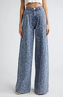 Ramy Brook Adley Embroidered Wide Leg Jeans Indigo Embossed Floral Denim at Nordstrom,