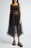 Sandy Liang Monchi Bow Sheer Tulle Midi Dress Black at Nordstrom,