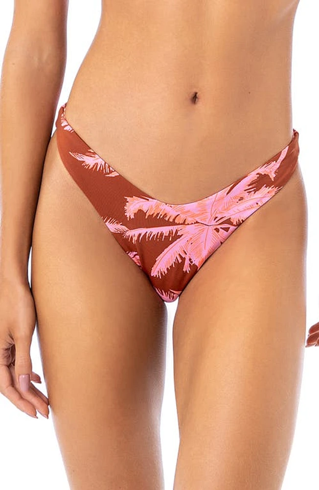 Maaji Darkred Palms Splendour High Cut Reversible Bikini Bottoms Brown at Nordstrom,