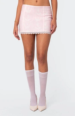 EDIKTED Silvie Lace Trim Miniskirt Pink at Nordstrom,