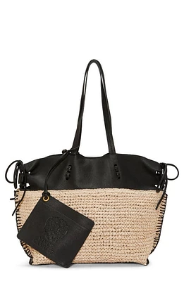 Vince Camuto Jamee Leather & Crochet Straw Tote in Natural Black Paper Raffia at Nordstrom