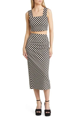 Dressed Lala Looking Good Crop Tank & Midi Skirt Set Black Beige Check at Nordstrom,