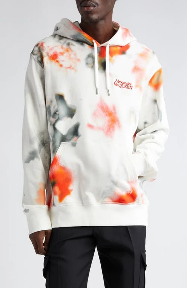 Alexander McQueen Obscured Floral Cotton French Terry Hoodie White - Red Black at Nordstrom,