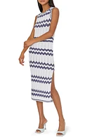 Milly Oversize Zigzag Knit Midi Dress Navy/Ecru at Nordstrom,