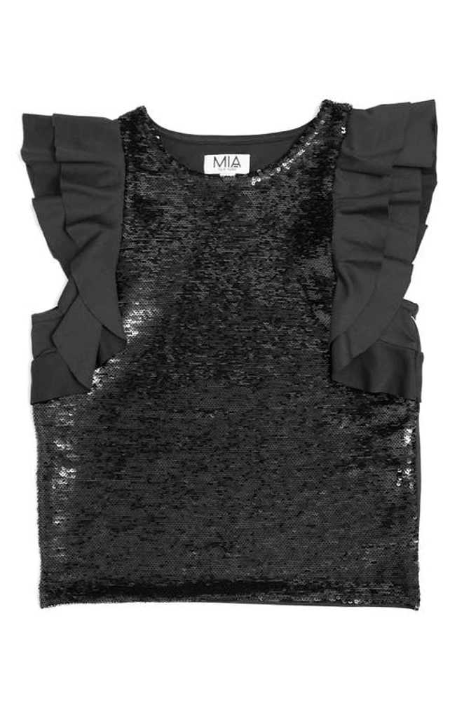 MIA New York Kids' Sequin Flutter Sleeve Top Black at