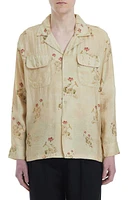 FOUND Lotus Print Button-Up Shirt Cream at Nordstrom,