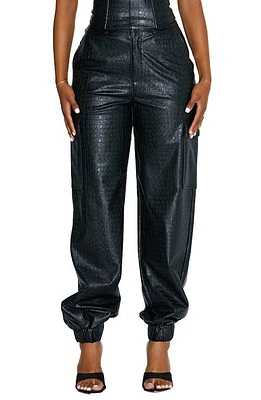 Naked Wardrobe The Crocodile Faux Leather Joggers Black at Nordstrom,