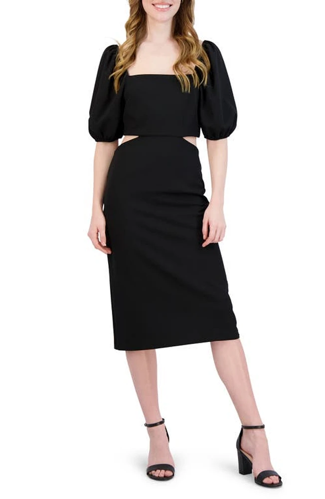 Julia Jordan Tie Back Puff Sleeve Dress Black at Nordstrom,