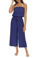 Becca Ponza Blouson Strapless Crop Jumpsuit in Navy at Nordstrom, Size Large