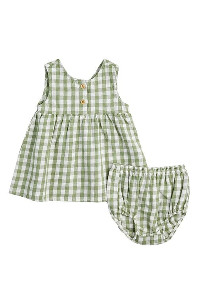 Petit Lem Gingham Check Linen & Cotton Dress Green at Nordstrom,