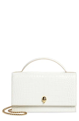 Alexander McQueen Medium Skull Croc Embossed Leather Crossbody Bag in Deep Ivory at Nordstrom