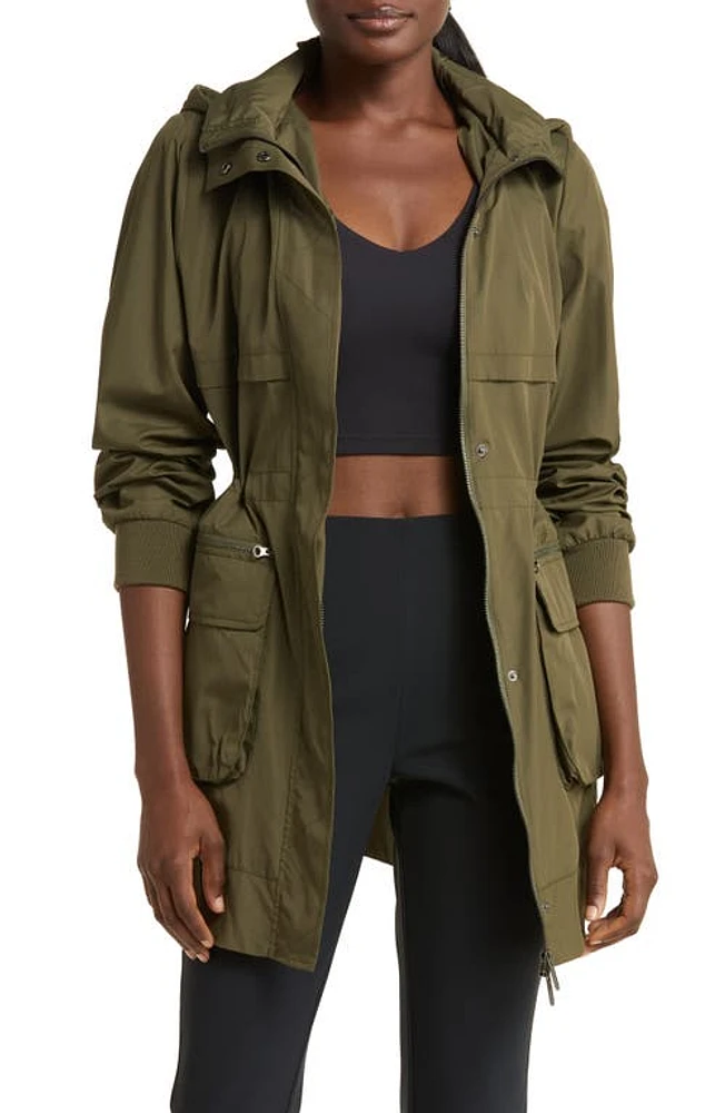 zella Water Resistant Rain Jacket in Olive Night at Nordstrom, Size Large