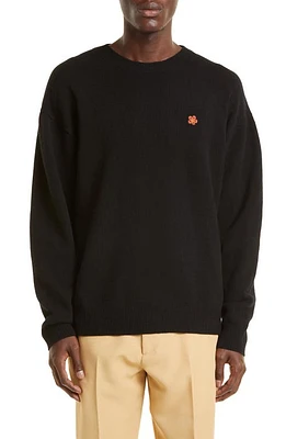 KENZO Men's Boke Flower Crewneck Merino Wool Sweater Black at Nordstrom,