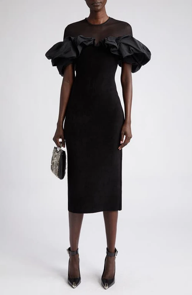 Alexander McQueen Ruffle Midi Dress in Black at Nordstrom, Size Xx-Small