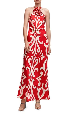 MANGO Flower Appliqué Halter Dress in Red at Nordstrom, Size 8