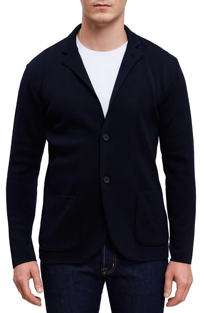 Emanuel Berg Notched Lapel Navy Premium Merino Wool Cardigan at Nordstrom,