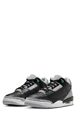 Air Jordan 3 Retro Sneaker Black/Green Glow/Wolf Grey at Nordstrom,