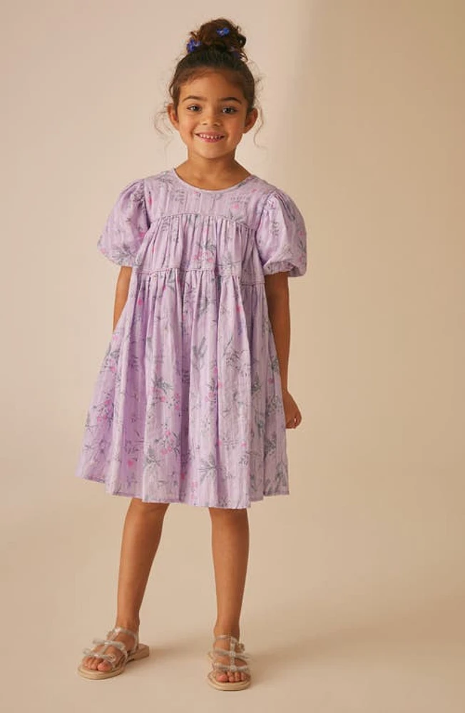 Laura Ashley Kids' Croswell Shimmer Stripe Babydoll Dress Lilac Floral at Nordstrom,