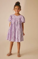 Laura Ashley Kids' Croswell Shimmer Stripe Babydoll Dress Lilac Floral at Nordstrom,