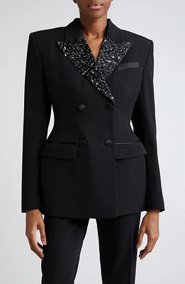 Versace Baroccodile Beaded Lapel Double Breasted Virgin Wool Blazer Black at Nordstrom, Us