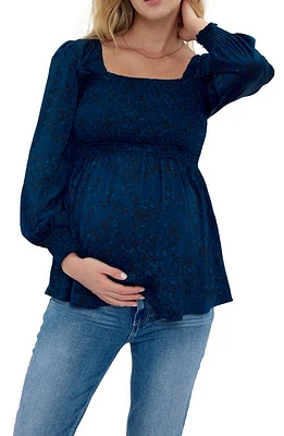 Ingrid & Isabel Smocked Square Neck Maternity Blouse Abstract Animal Blue at Nordstrom,